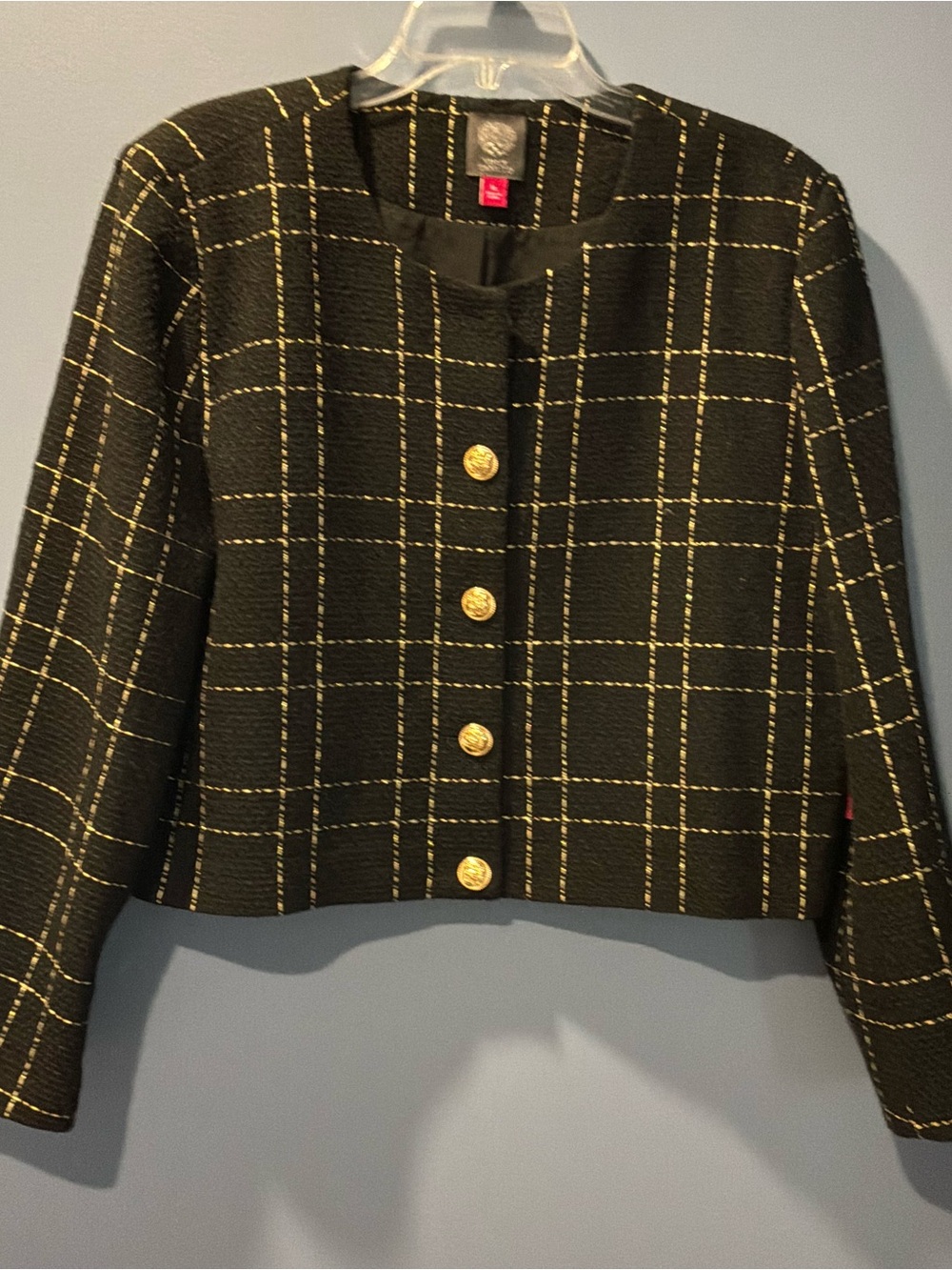 Vince Camuto Black and Gold Plaid Skirt Suit